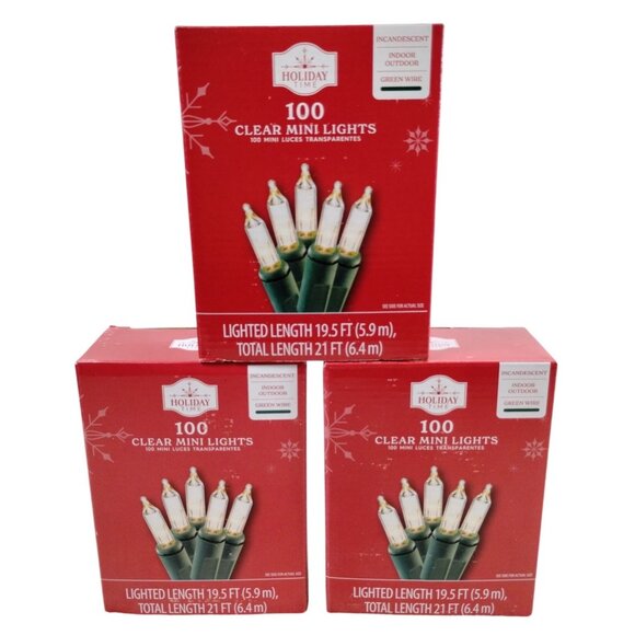 Holiday Time 300 Clear Mini Lights Incandescent Indoor/Outdoor Green Wire 19.5 F - Picture 1 of 6